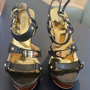 Michael Kors Black and Gold Women's Sandals